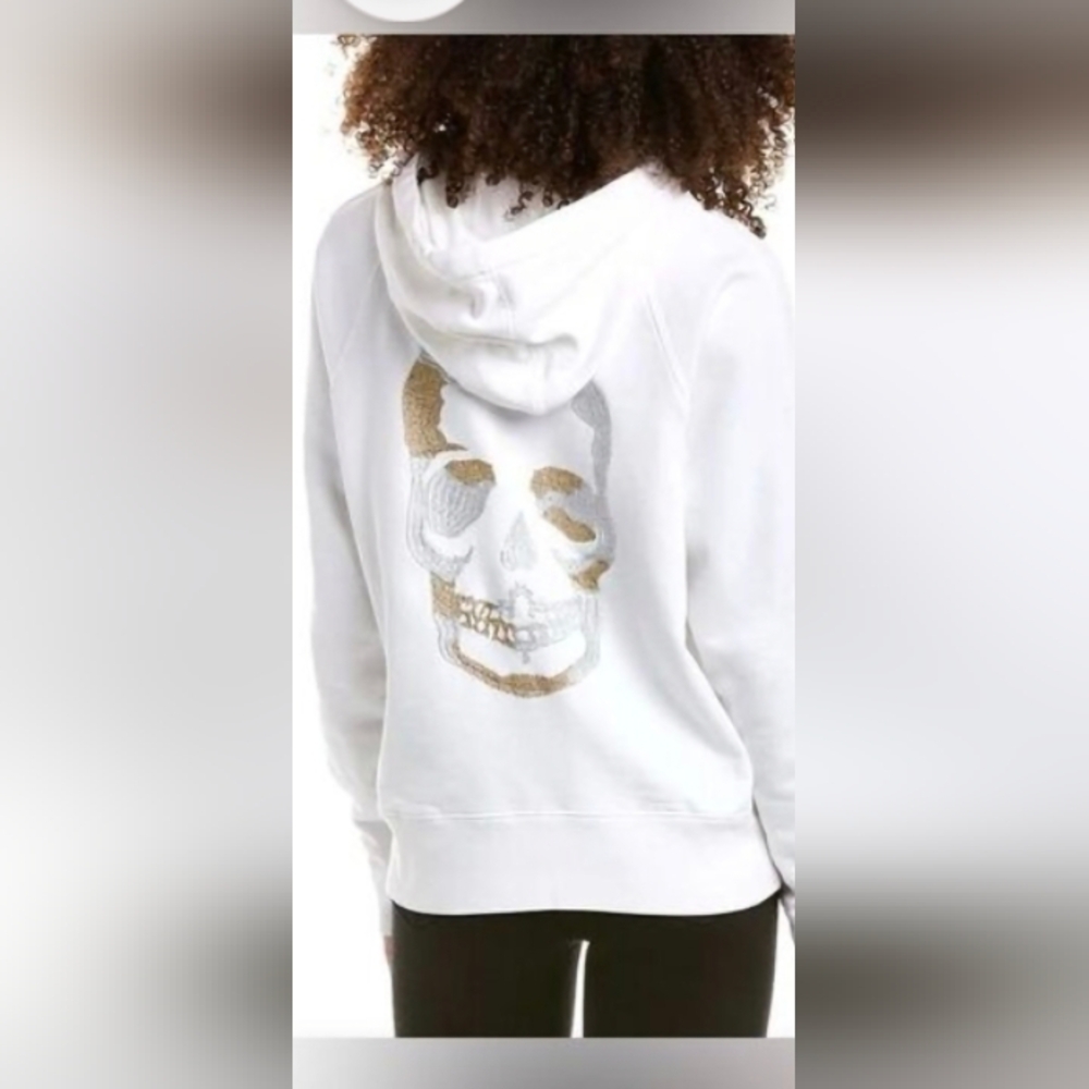 Zad8c & Voltaire White Clopper Camo Skull Metallic Embroodeey Hoodie Size L